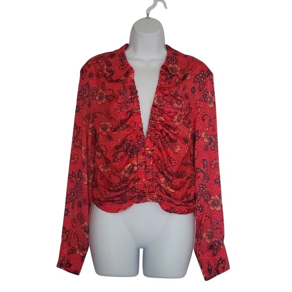 Free People I Got You Printed Top Ruby Combo  Bloomcore Festival Floral-M - Picture 8 of 10